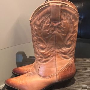 Aldo 11" Tan Leather Cowboy Boots Women's Size 39
